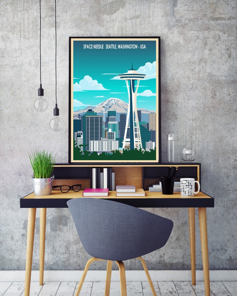 Seattle Poster – Space Needle , Washington Retro Travel Print image 2