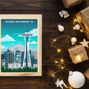 Seattle Poster – Space Needle , Washington Retro Travel Print image 5