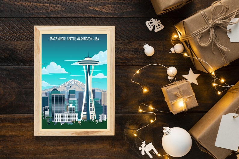 Seattle Poster – Space Needle , Washington Retro Travel Print image 5