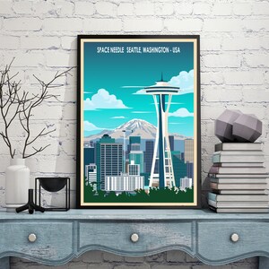 Seattle Poster – Space Needle , Washington Retro Travel Print image 3