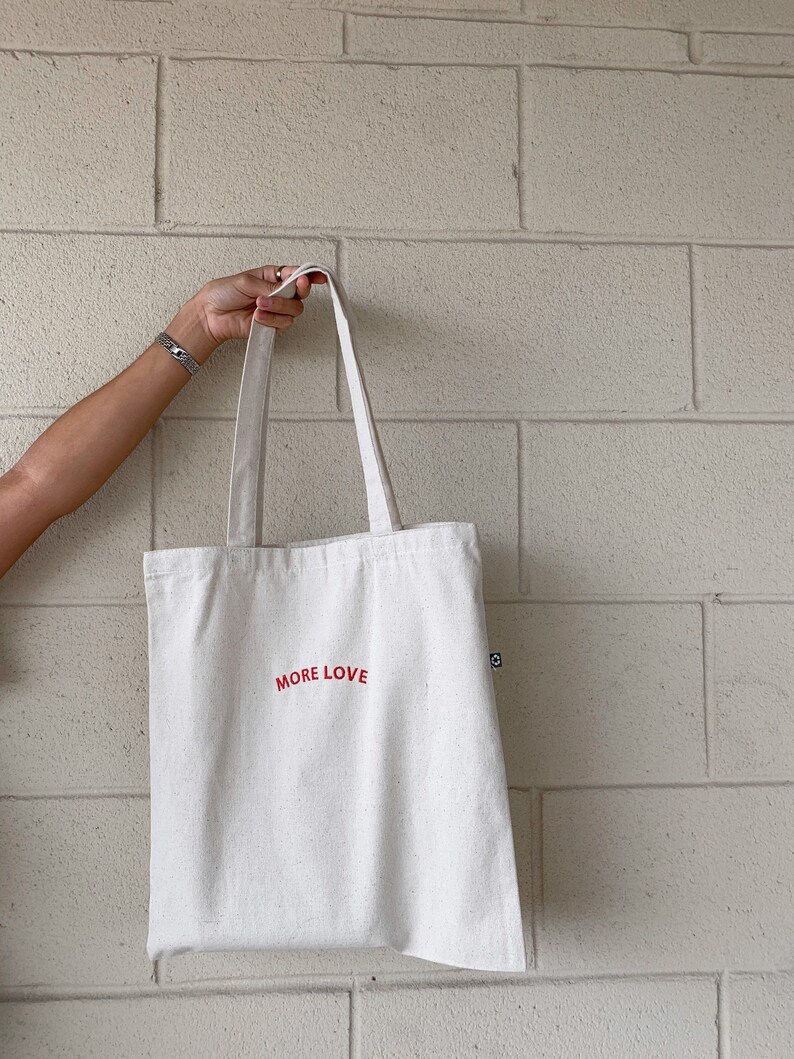 More Love Minimalist Embroidered Canvas Tote Bag Cute Tote Etsy