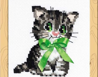 Little Bow - Riolis Cross Stitch kit/ Counted Cross Stitch Kit for KIDS/Full DIY Cross Stitch Kit for Beginners