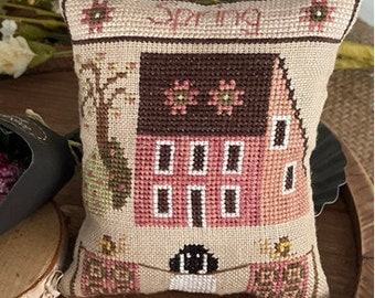 2023 Nashville Needlework Market New release from Mani di Donna  -  “Seasonal Saltbox House pillows - Spring" Chart /Ready to ship