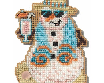Snowman Vacation Seasonal Ornament - Mill Hill 2025, Cross Stitch and Beads DIY kit