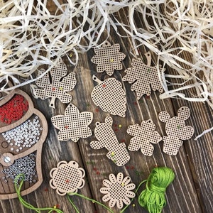 Stitchable Wooden Ornament /cross Stitch on Wood Canvas/ DIY | Etsy