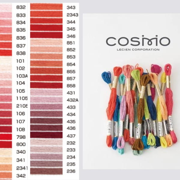 COSMO Cotton Embroidery and Cross Stitch Cotton Thread, Size 25/ Embroidery Floss, Quilting, Punch Needle, Cross Stitch/Lecien, Japan