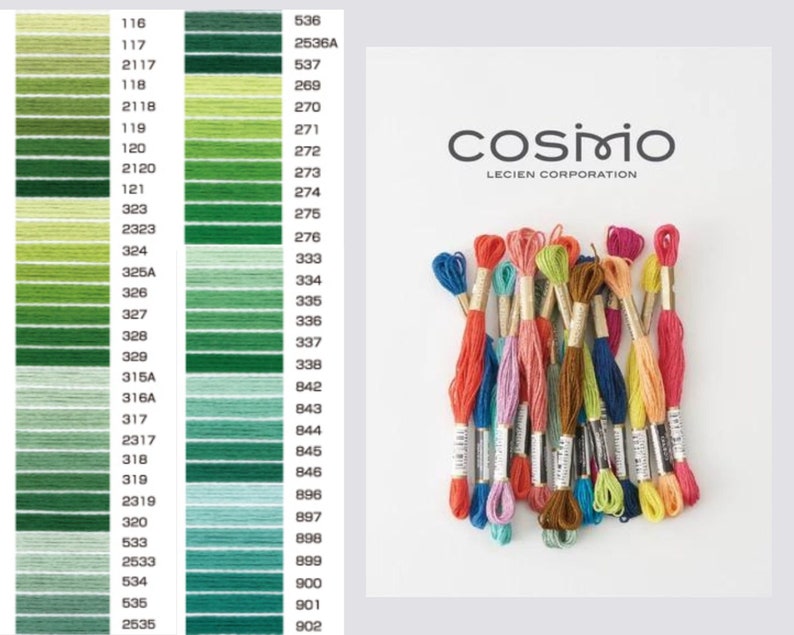 COSMO Cotton Embroidery and Cross Stitch Cotton Thread, Size 25/ Embroidery Floss, Quilting, Punch Needle, Cross Stitch/Lecien, Japan image 8