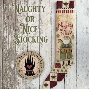 Teresa Kogut&#39;s Creative Whims - &quot;Naughty or Nice Stocking&quot; Printed Cross Stitch Chart/2025 Nashville Market NEW release/Ready to ship