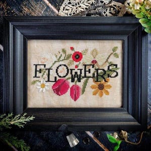 Puntini Puntini 2024 Nashville Needlework Market release -  &quot;When I Think of &quot;Flowers&quot; Cross Stitch Chart