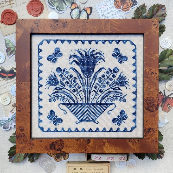 2023 Nashville Needlework Market New release from Hello from Liz Mathews   - "Basket and Butterflies" chart/Ready to ship