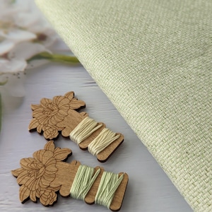 14ct  Metallic Aida Cross Stitch Fabric/ Soft Fabric for counted cross stitch,  needle arts - Light Lemon Yellow with Green metallic thread