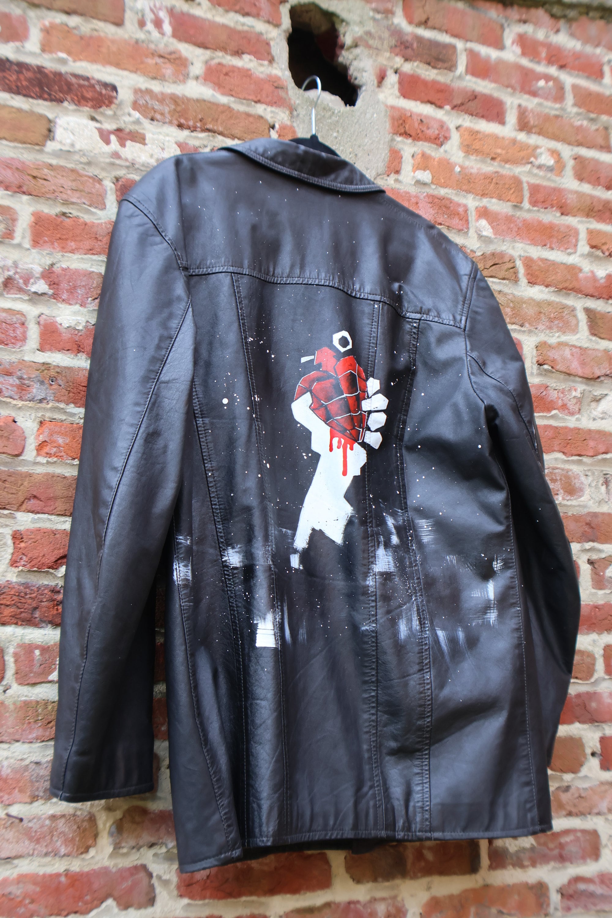 ジャケット・アウター vintage hand paint leather poncho Mexican leather shearling leather coat hand-painted Virgin of