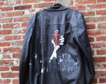 Hand painted leather jacket with album cover art from green day