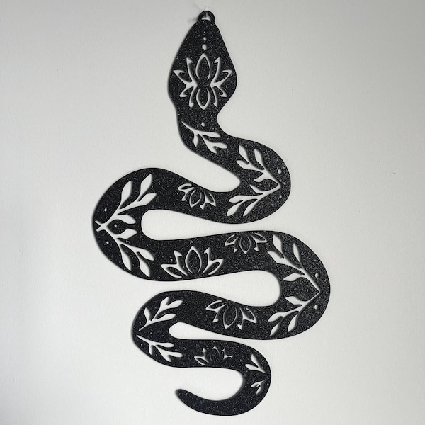 Floral Snake Wall Art | Gothic Botanical Serpent Decor | 3D Printed Black Mural