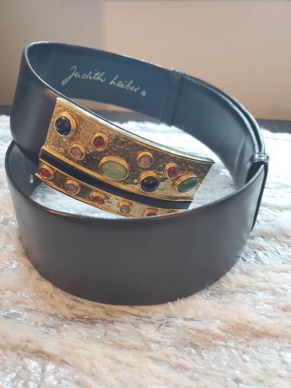 Judith Leiber Black Leather Vintage Belt