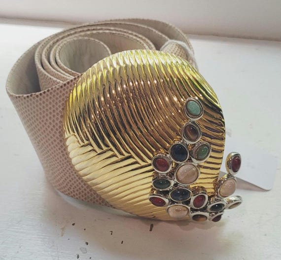 Judith Leiber Tan and Gold Belt 1980s Judith Leiber Beige and Gold Belt with Semi Precious  main image 2