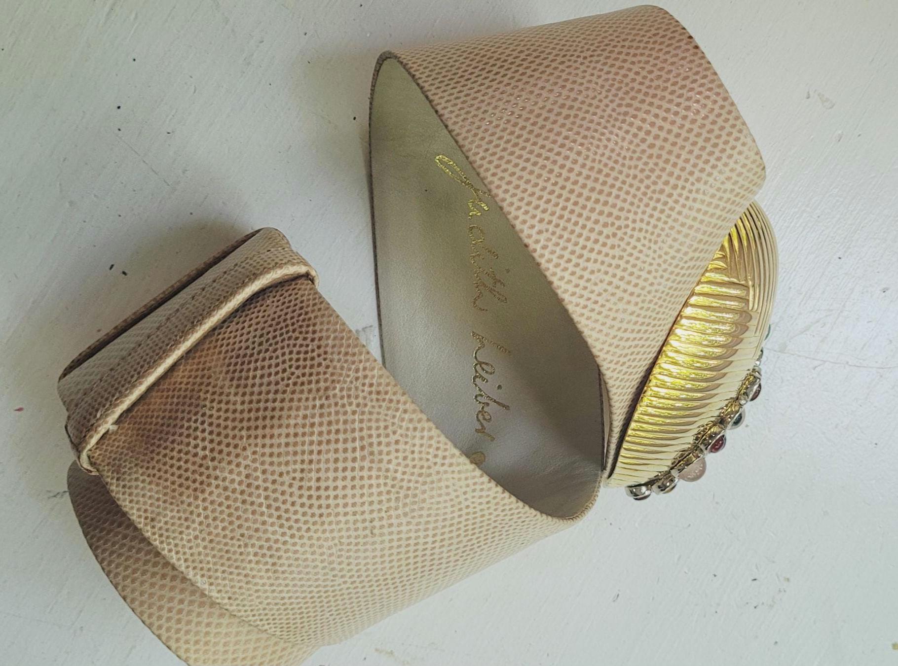 Tan Judith Leiber Adjustable Belt Vintage Judith Leiber Brown Leather Gold V Shaped Buckle  main image 2