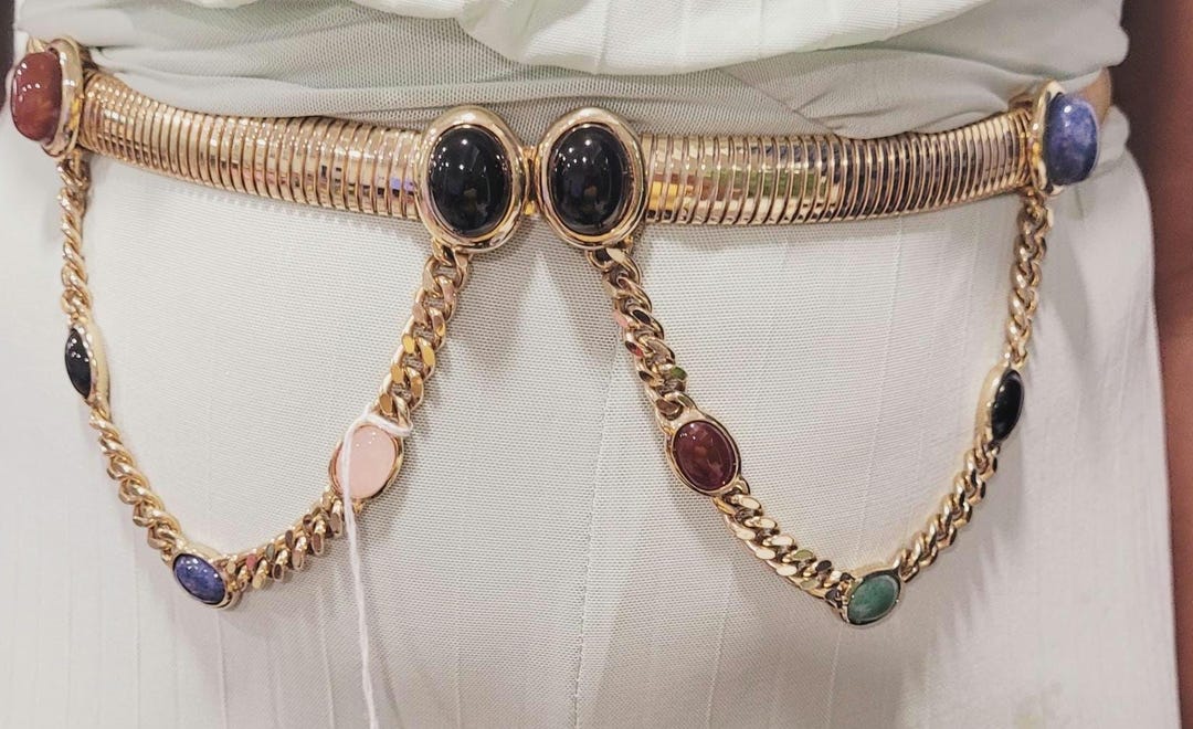 Judith Leiber Black Belt with Gold and Pearl Details Vintage Authentic Designer Judith Leiber Black Leather and  main image 4