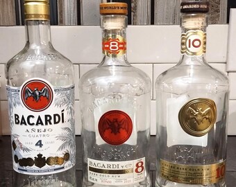 Empty Bacardi Rum bottles, rinsed, corks included | Bat decor | Halloween crafts