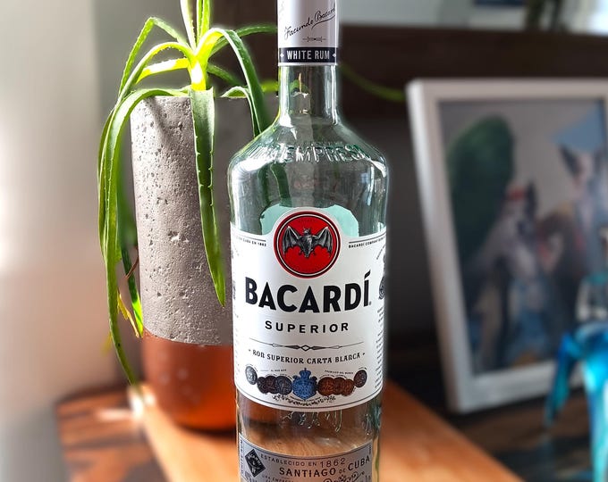Empty Bacardi Rum bottles, 1 Liter size - rinsed with lids included