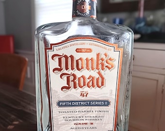 Empty Monk's Road bourbon bottle, Fifth District Series II, 750 ML size