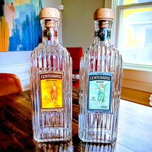 Empty Centenario Tequila bottles Plata, Reposado - rinsed, cork included, 750 ML size