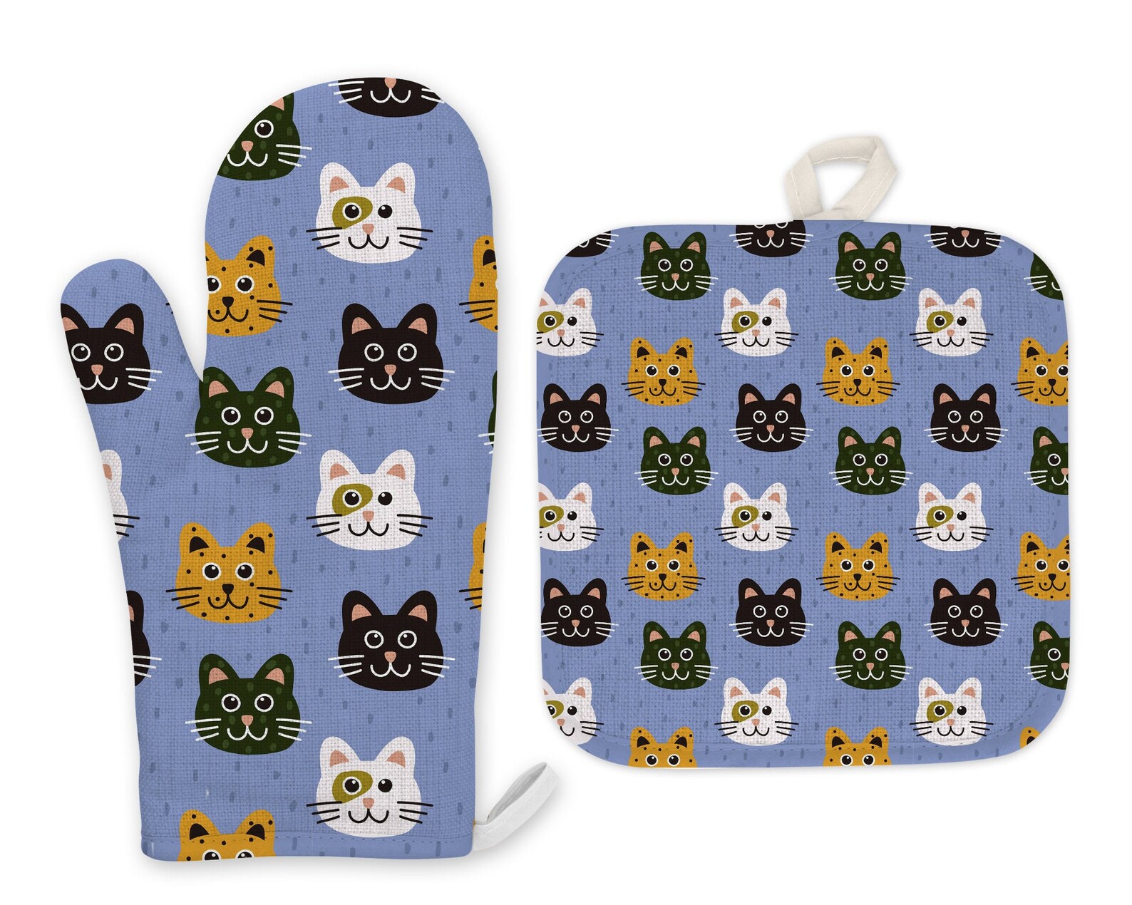 Cat Oven Mitt and Potholder Set Cat Linen Oven Mitt and Etsy