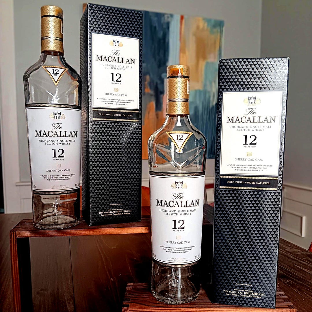 Empty Macallan 12-year Scotch Whisky Bottle and Box Set