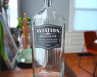 Empty Aviation Gin bottle, 1 Liter - rinsed with lid Included
