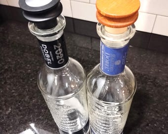 Empty Maestro Dobel tequila bottles, 750 ML size, Silver, Reposado, rinsed with cork included