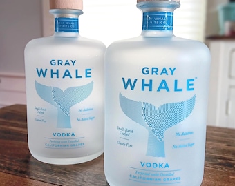 Empty Gray Whale vodka bottle, 750 ML size, cork included