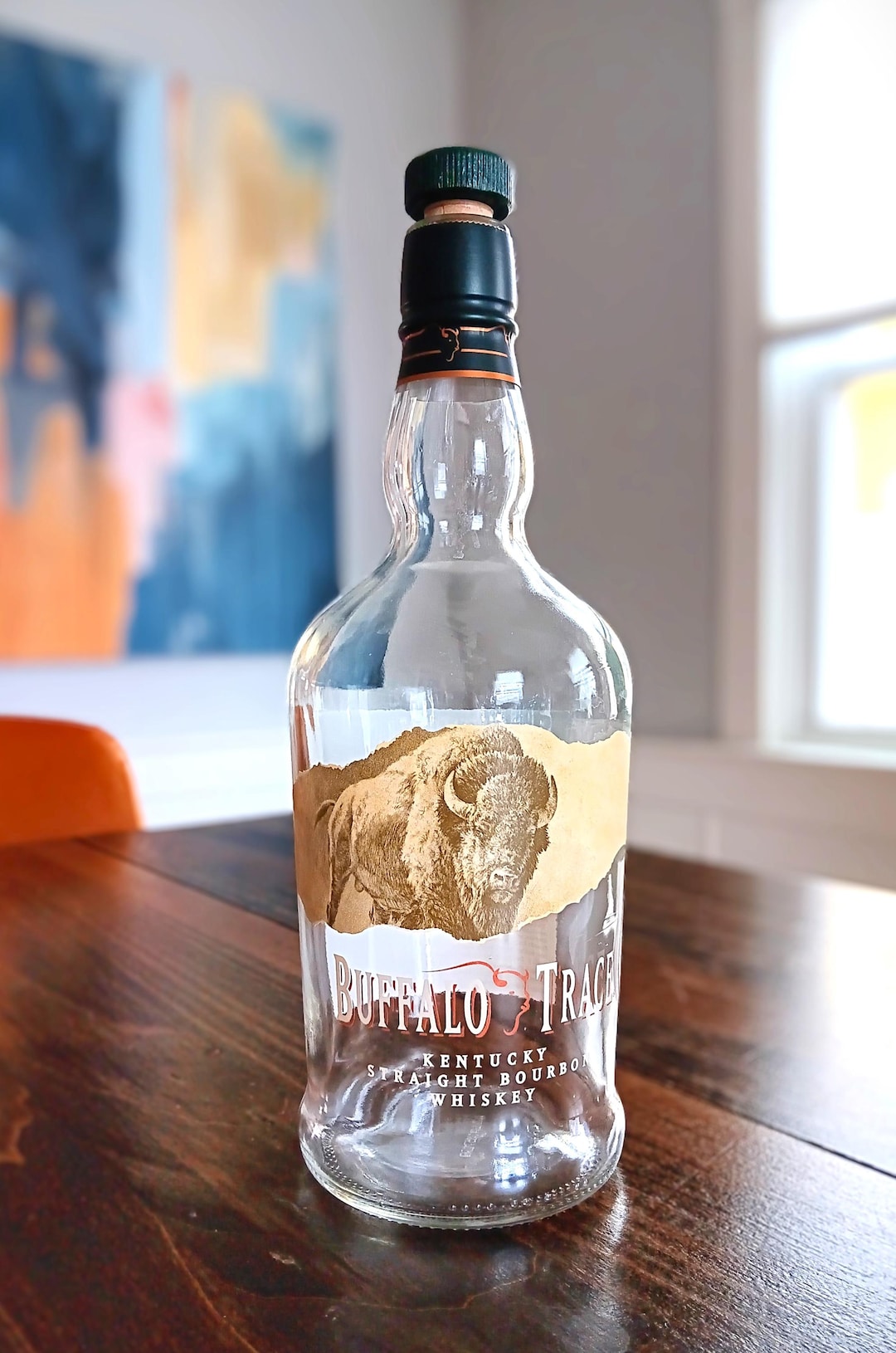 Empty Buffalo Trace Bottle, 750 ML and 1 L Sizes, Rinsed With Cork ...