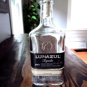 Empty Lunazul tequila bottle, reposado, 1 L - rinsed, cork not included