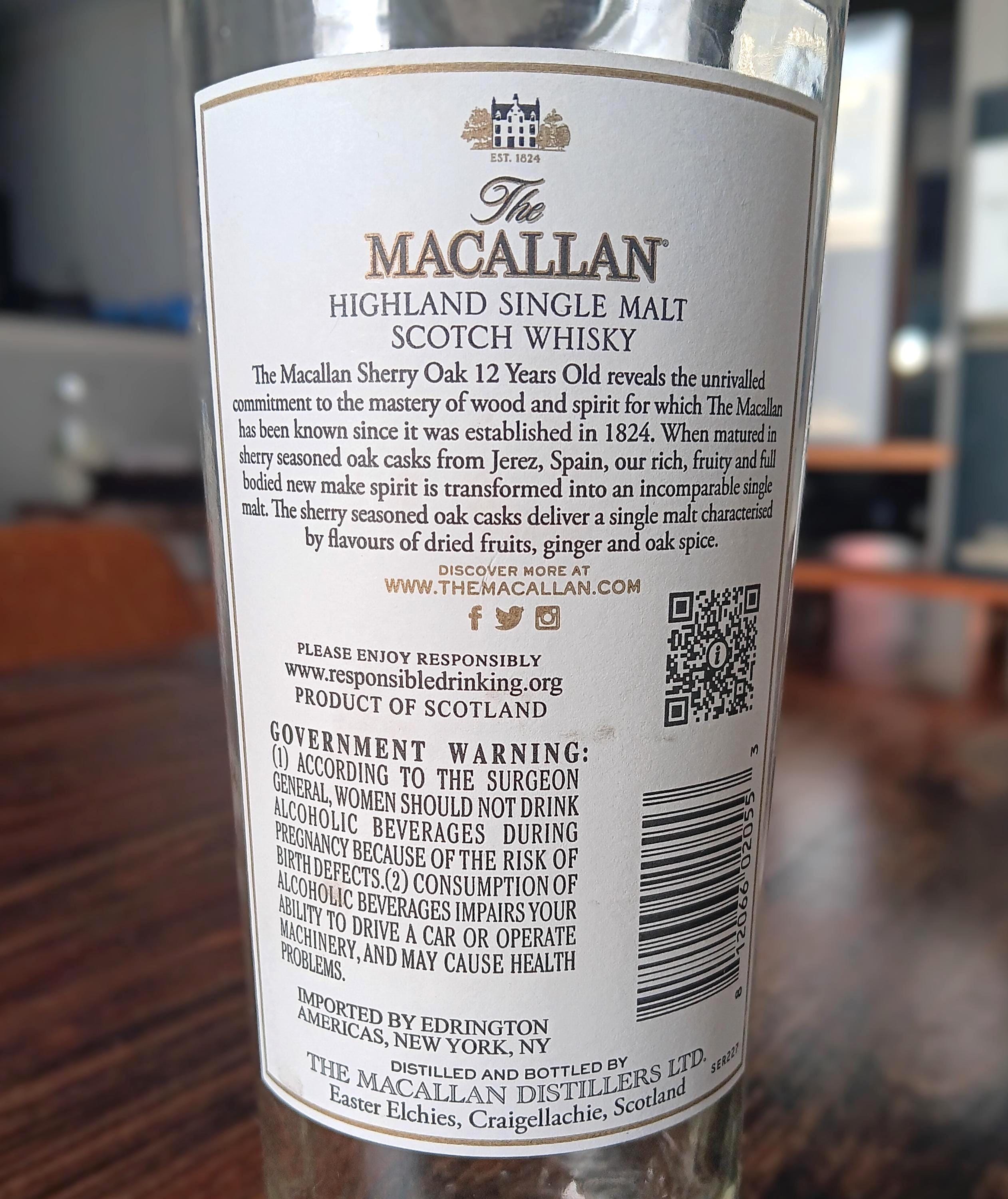 Empty Macallan 12-year Scotch Whisky Bottle and Box Set