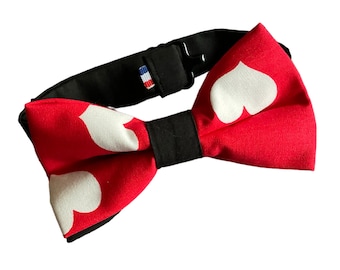 Noeud Papillon Homme Rouge Motifs imprimés Coeurs Blancs - Fabrication française