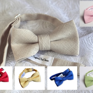 Beige, pink, anise green linen bow tie for children