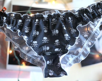 Culotte Frou-Frou Cosplay Bloomer Femme Coton Noir Motifs Imprimés Skull Têtes de Mort Bords Blancs