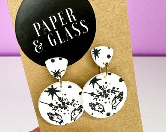 Witchy Moon Phase Polymer Clay Earrings: Celestial Dangle Earrings