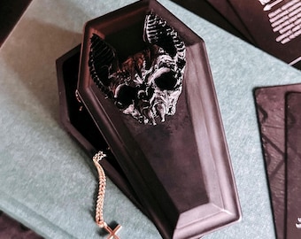 Gothic Coffin Trinket Box: Vampire Bat Design, Handmade Jesmonite Decor
