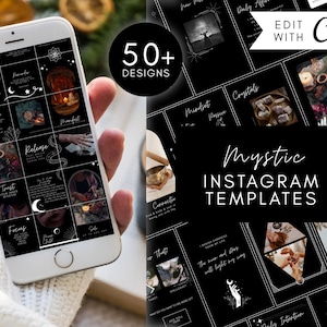 Mystic Instagram Canva Template Pack Witchy Instagram Puzzle Grid, Highlight Covers, Story Templates Spiritual Social Media Branding Kit