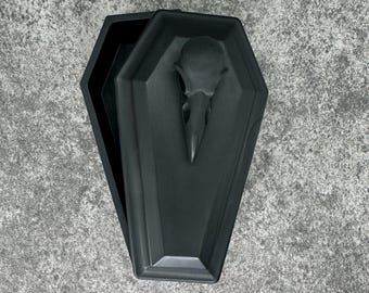 Handmade Gothic Coffin Trinket Box: Black Jesmonite Jewelry Storage