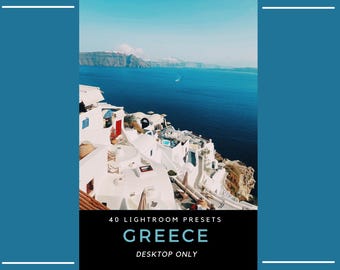 40 Greece Lightroom Presets – Santorini & Mykonos, Blue White Summer, Mediterranean Travel Presets (Desktop Only)