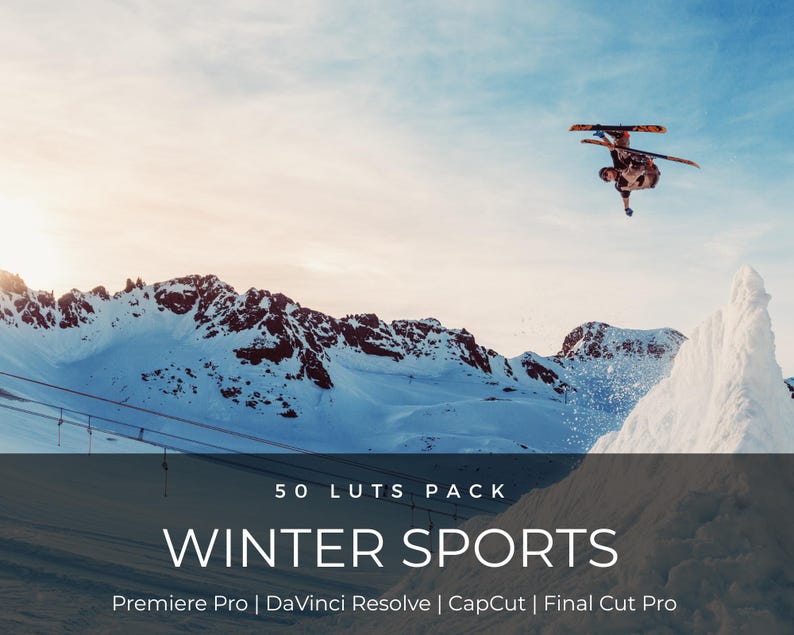 Paquete de 50 LUTs para deportes de invierno / LUTs de corrección de color cinematográfica para GoPro para snowboard y esquí / Premiere Pro, CapCut, DaVinci Resolve imagen 1