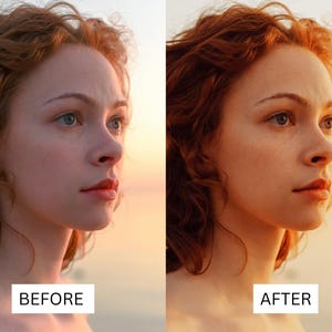 Puede incluir: Un perfil lateral de una persona con cabello largo, rizado y casta&ntilde;o rojizo. La persona mira hacia un lado con una expresi&oacute;n seria. El fondo es una puesta de sol borrosa.