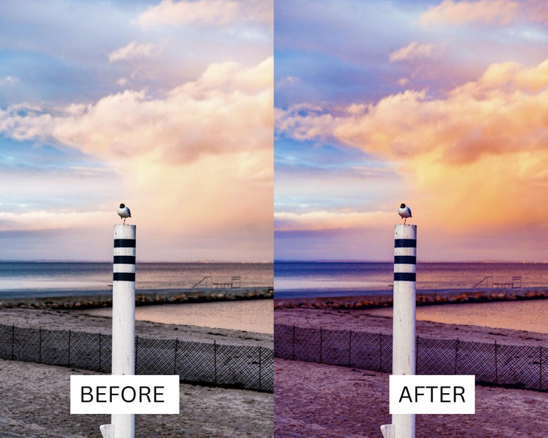 50 paarse zonsondergang LUT's | Dusk Beach Cinematische kleurgradatie voor Premiere Pro, CapCut en DaVinci Resolve | LUT-pakket kustlandschap afbeelding 11