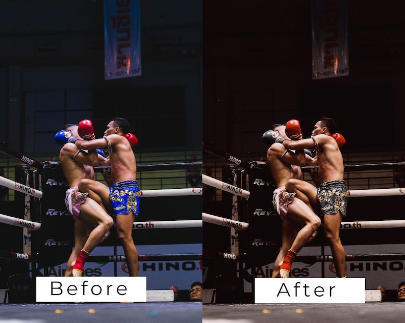 K&ouml;nnte beinhalten: Zwei M&auml;nner mit roten und blauen Boxhandschuhen k&auml;mpfen in einem Boxring. Der Mann links tr&auml;gt rosa Shorts und der Mann rechts tr&auml;gt gr&uuml;n-blaue Shorts. Der Ring ist von einem schwarzen Metallzaun umgeben.