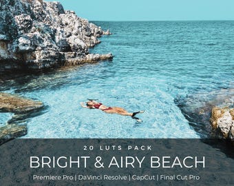 20 Bright & Airy Beach LUTs | Summer Blue Ocean Color Grading for CapCut, Premiere Pro, DaVinci Resolve | Travel Video Presets