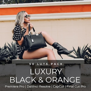 50 zwartoranje LUT's | Luxe fashion noir kleurgrading LUT-pakket voor Premiere Pro, CapCut en DaVinci Resolve | Redactionele filmlook afbeelding 1