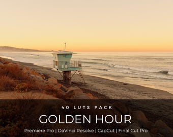 40 złotych godzin LUT | Pakiet LUT Sunset Color Grading dla Premiere Pro, CapCut i DaVinci Resolve | Ciepłe, kinowe ustawienia wideo