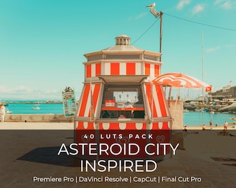 40 LUT ispirate a Asteroid City / Film estivo dai toni pastello da spiaggia / Stile cinematografico Wes Anderson / Premiere Pro, CapCut, Final Cut Pro, DaVinci Resolve